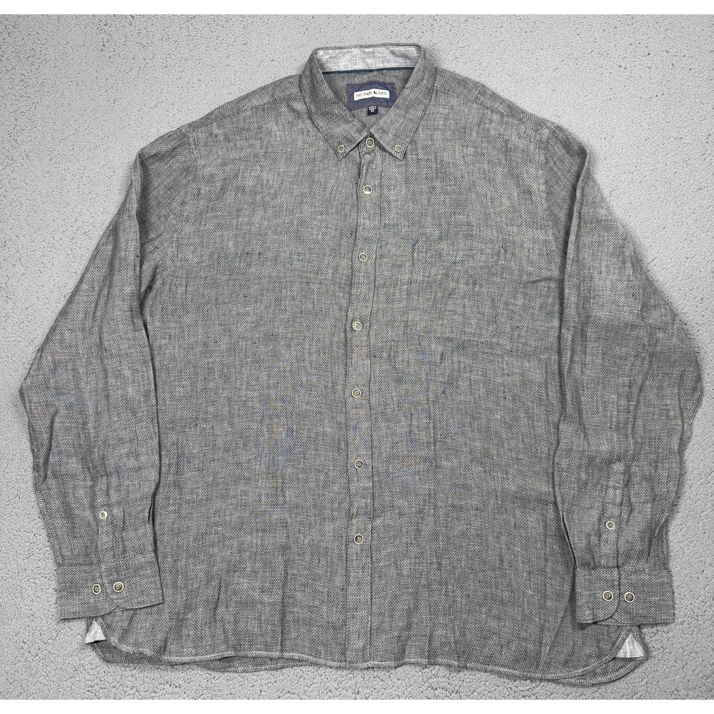 32 Bar Blues Shirt Mens 2XL Gray Solid Linen Cotton Long Sleeve Button Up Casual